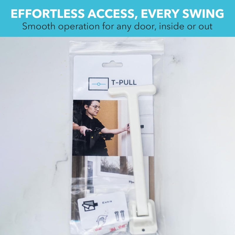 T-PULL Manual Door Closer for Wheelchair Users - Canadian Made Accessibility Aid - Swivel Design for Interior/Exterior Doors (White ABS) - Image 2